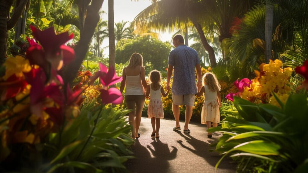 Family at Hawaii tropical botanical garden